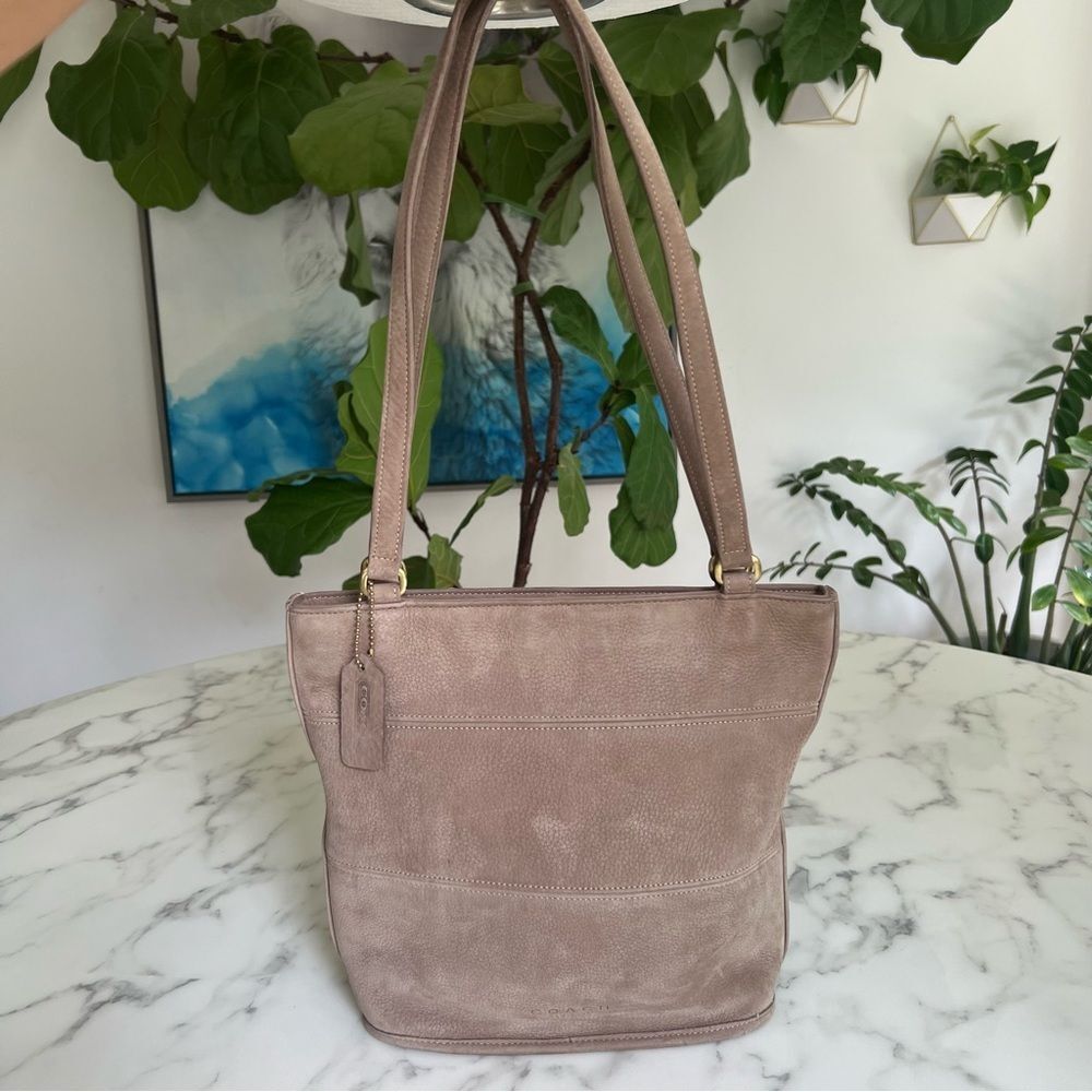 COACH Vintage Nubuc Tribeca Shopper Shoulder Bag 4393 Grey Taupe Nubuck 90's USA - Picture 2 of 16